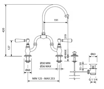 ASTAIRE - 3 hole bridge mixer with automatic pop-up waste by Park Avenue - view 3